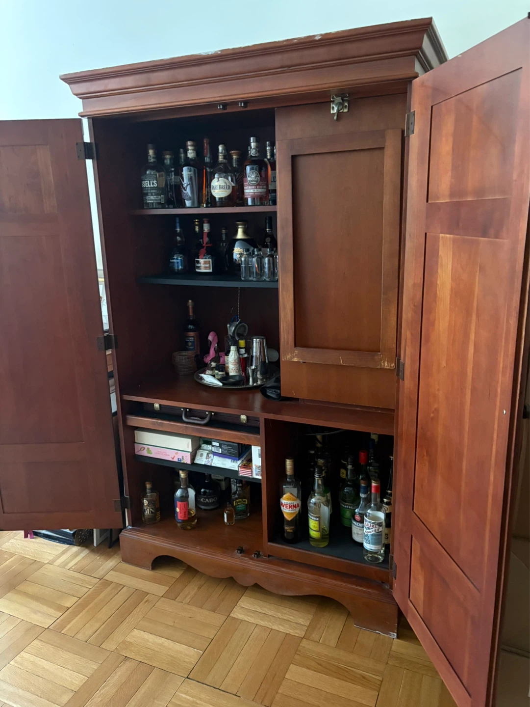 Wooden Bar Cabinet with Fold-Out Table - photo 2
