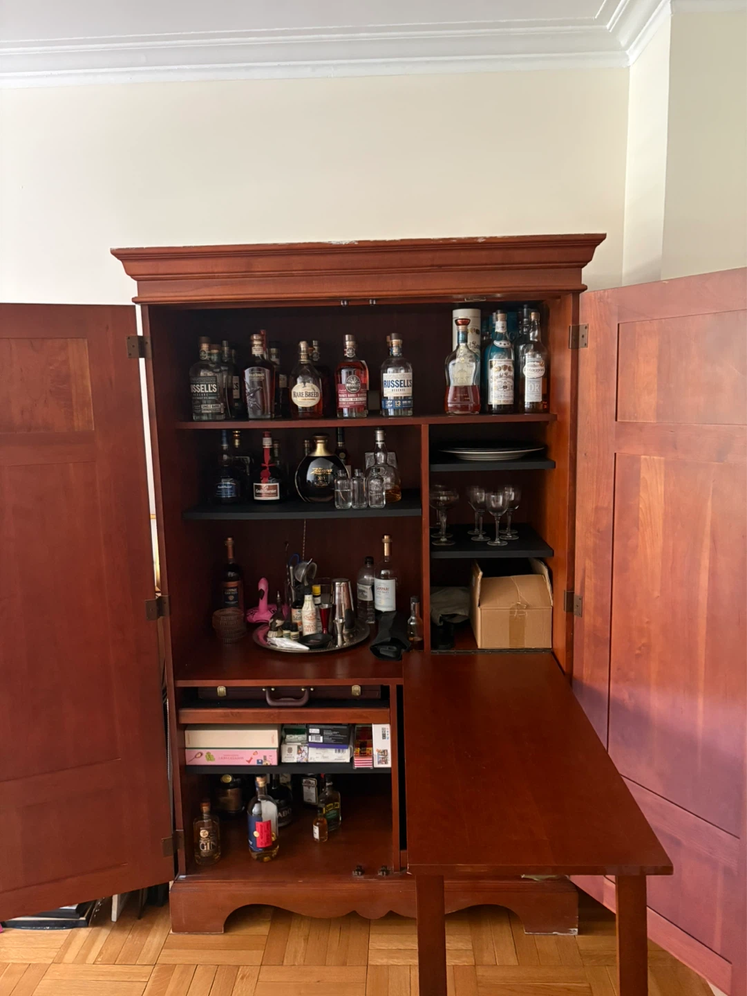 Wooden Bar Cabinet with Fold-Out Table - photo 5