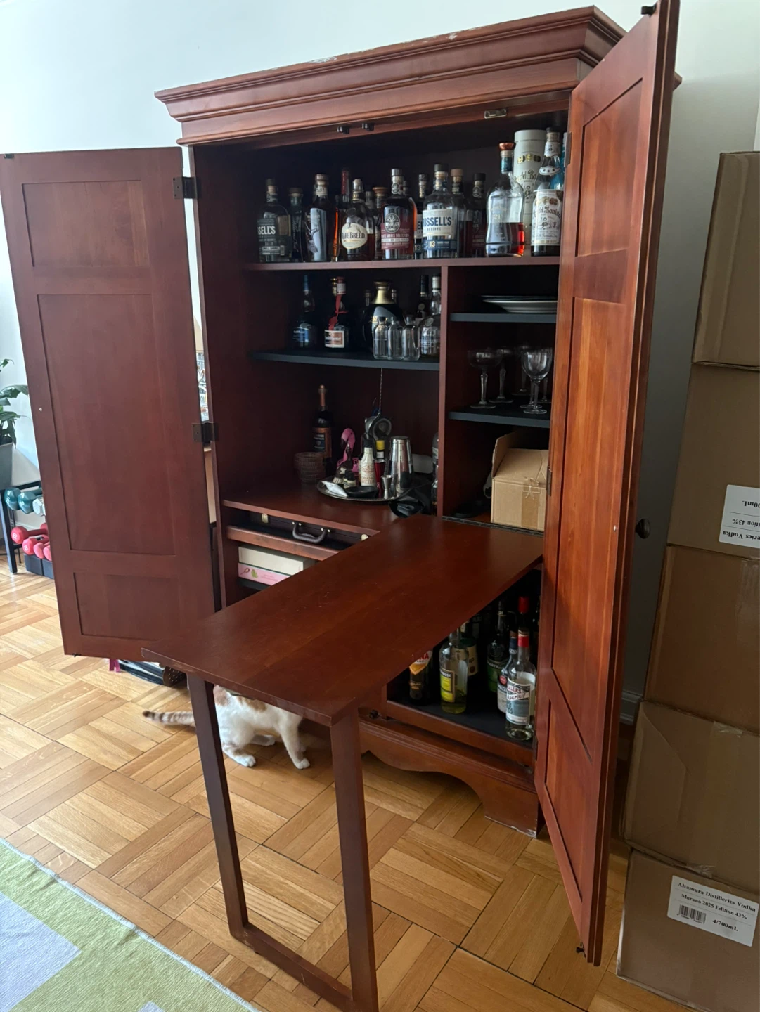Wooden Bar Cabinet with Fold-Out Table - photo 3