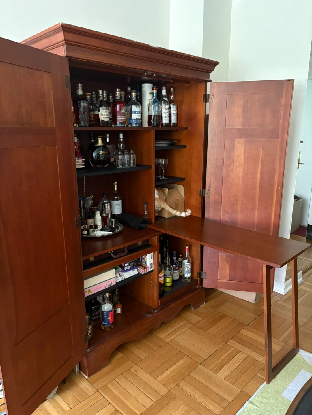 Wooden Bar Cabinet with Fold-Out Table - photo 4