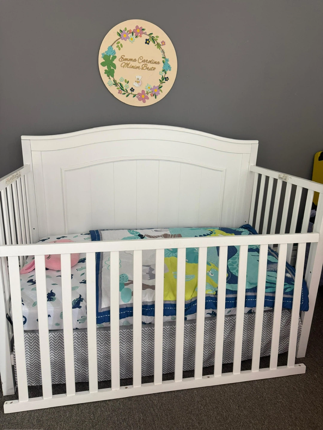 White Crib with Woodland Animal Bedding