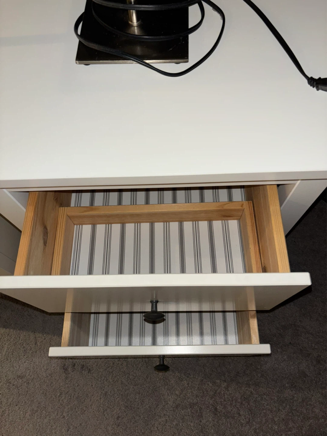 Pair of White 2-Drawer Nightstands with Lamps - photo 4