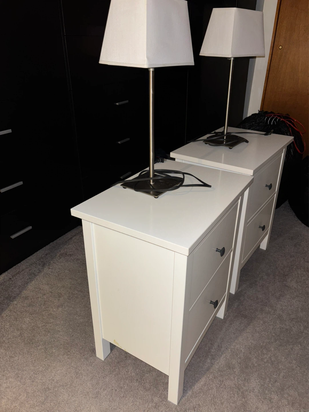 Pair of White 2-Drawer Nightstands with Lamps - photo 2