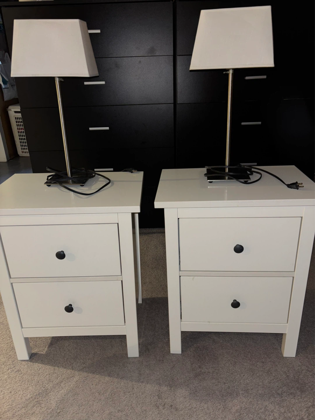 Pair of White 2-Drawer Nightstands with Lamps - photo 3