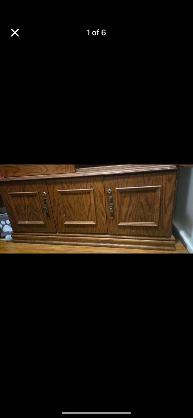 Oak Display Cabinet with Glass Doors and Storage