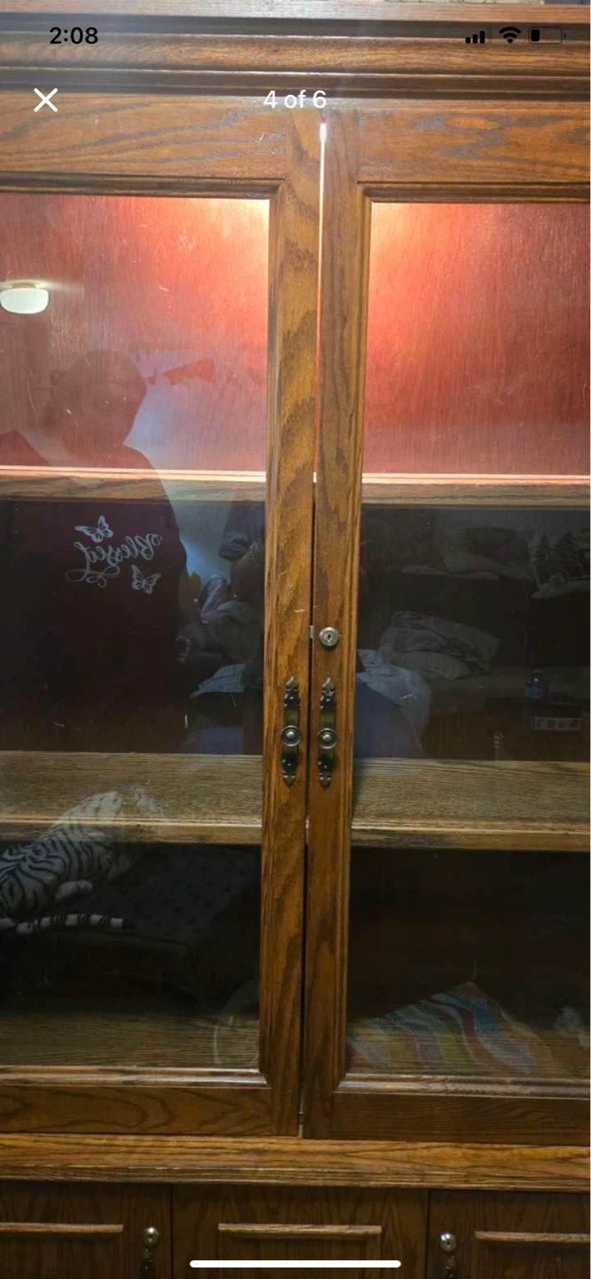 Oak Display Cabinet with Glass Doors and Storage - photo 4