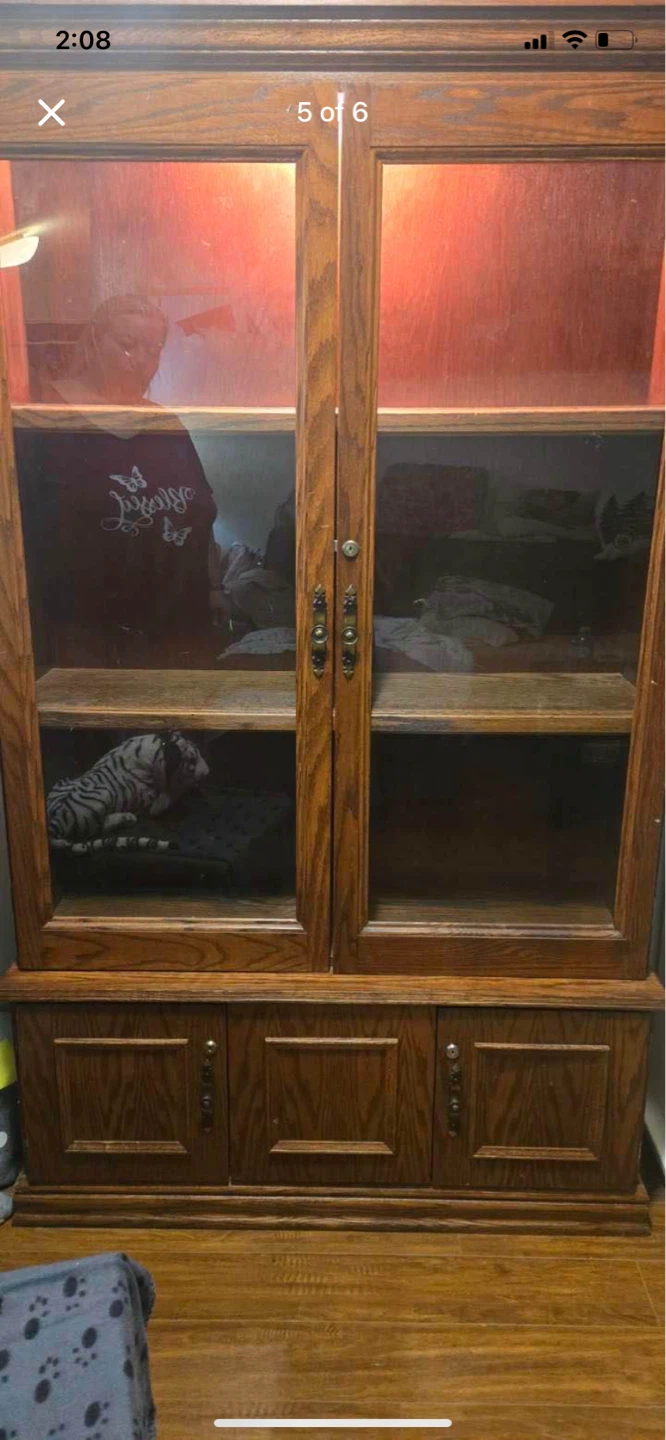 Oak Display Cabinet with Glass Doors and Storage - photo 5