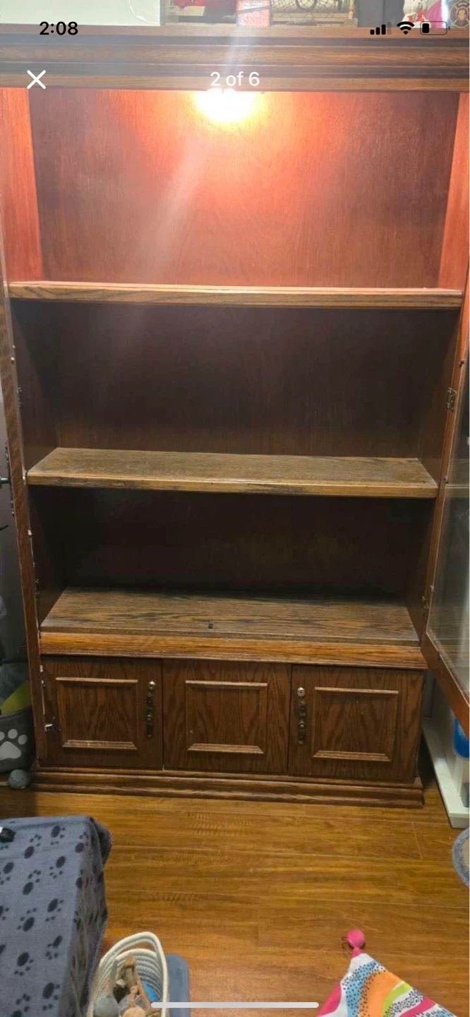 Oak Display Cabinet with Glass Doors and Storage - photo 2