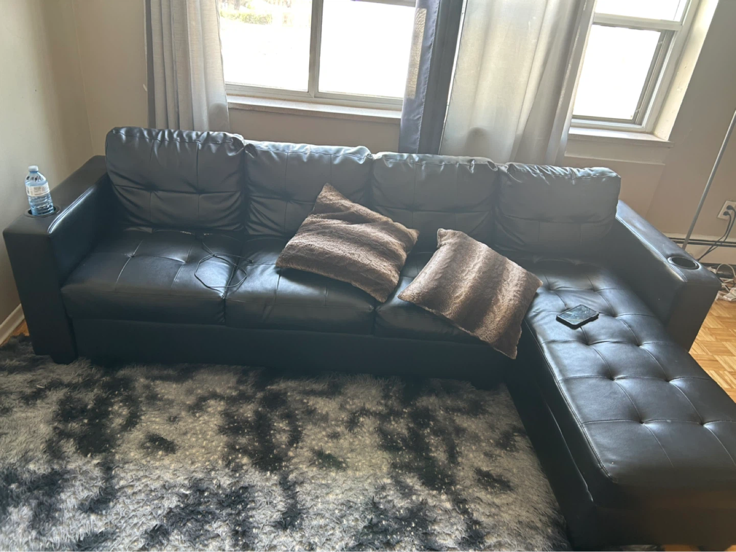 Black Faux Leather Sectional Sofa - photo 2