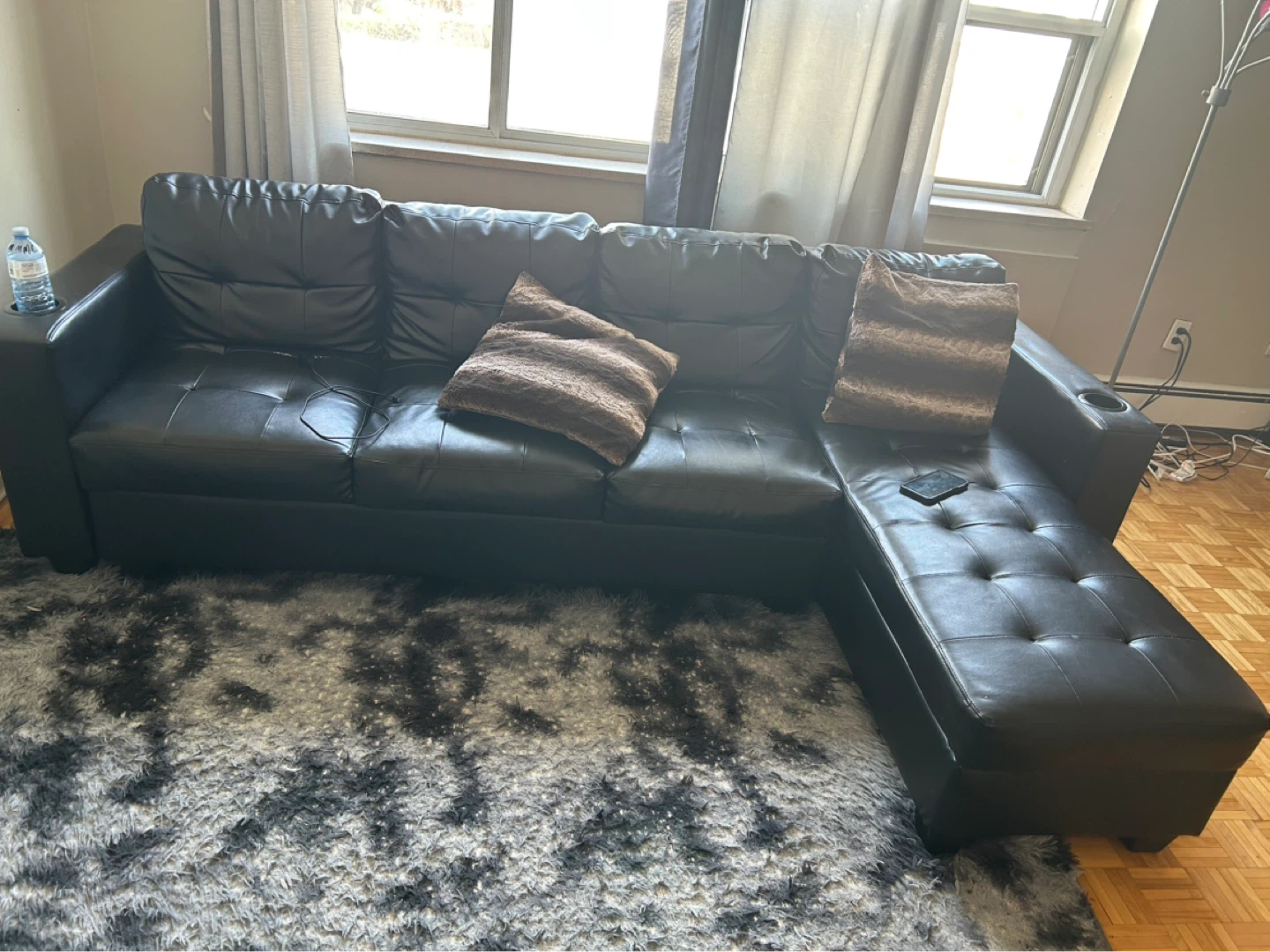 Black Faux Leather Sectional Sofa