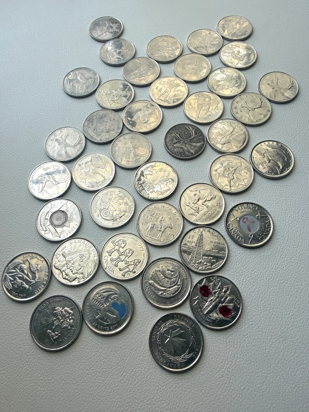 40 Commemorative Quarters Lot Including 4 Coloured Coins
