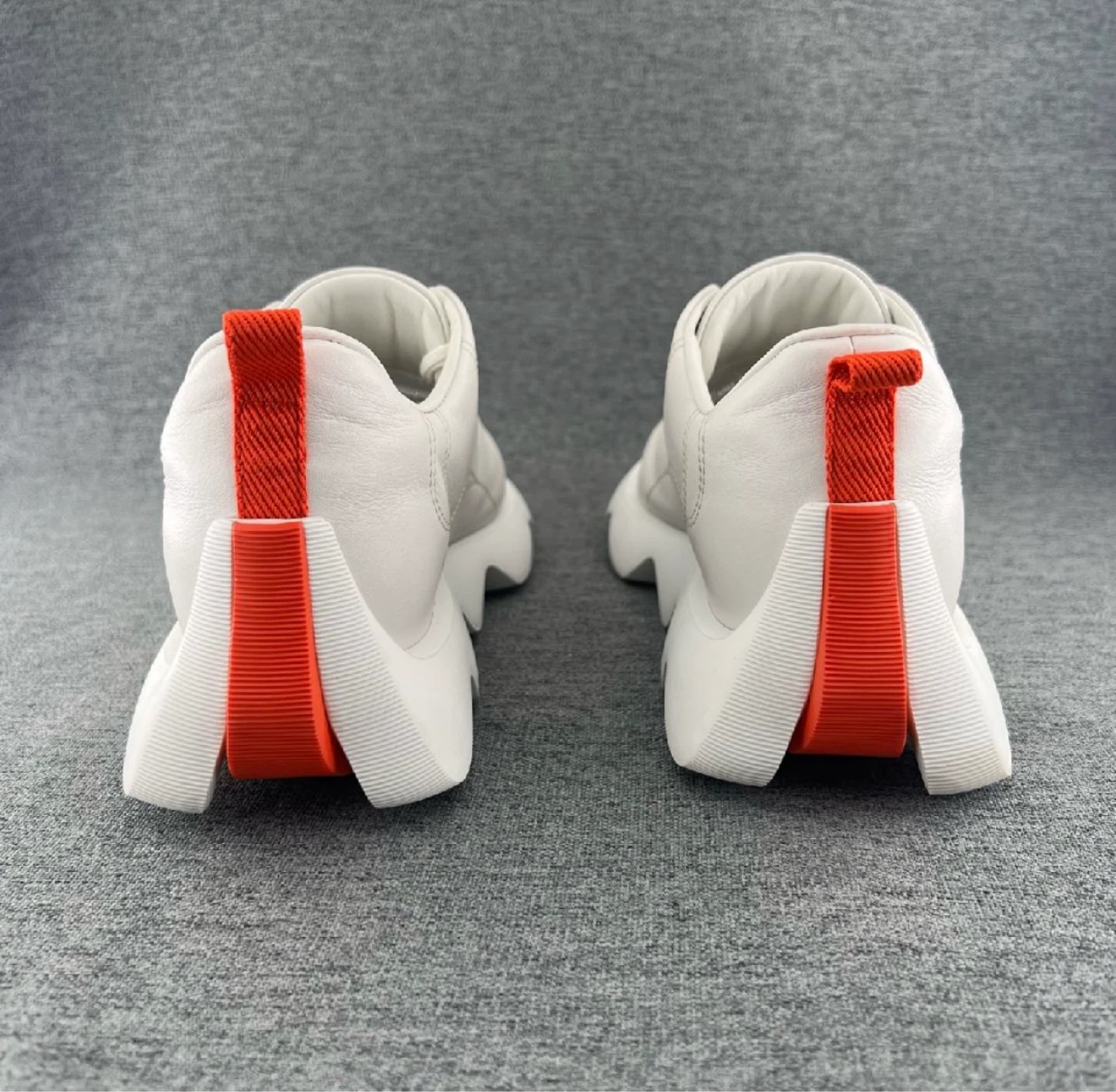 Authentic- Hermès White Leather Sneakers with Orange Accents - photo 4