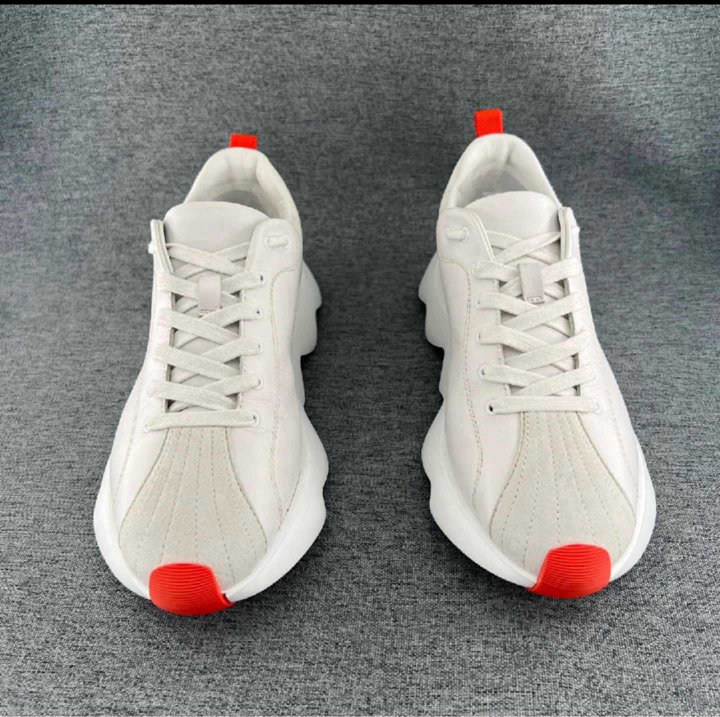Authentic- Hermès White Leather Sneakers with Orange Accents - photo 2