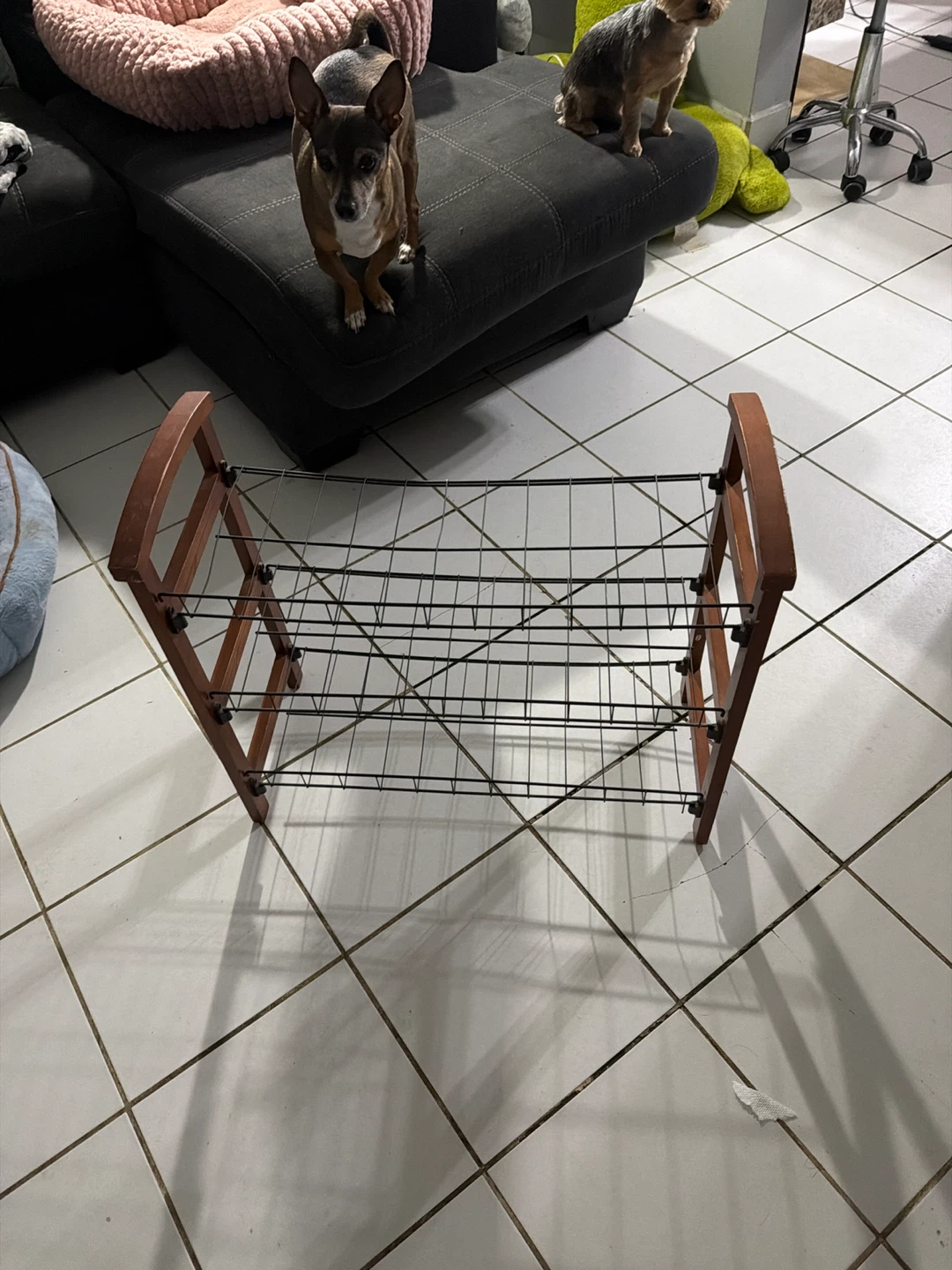 Wooden and Metal Shoe Rack