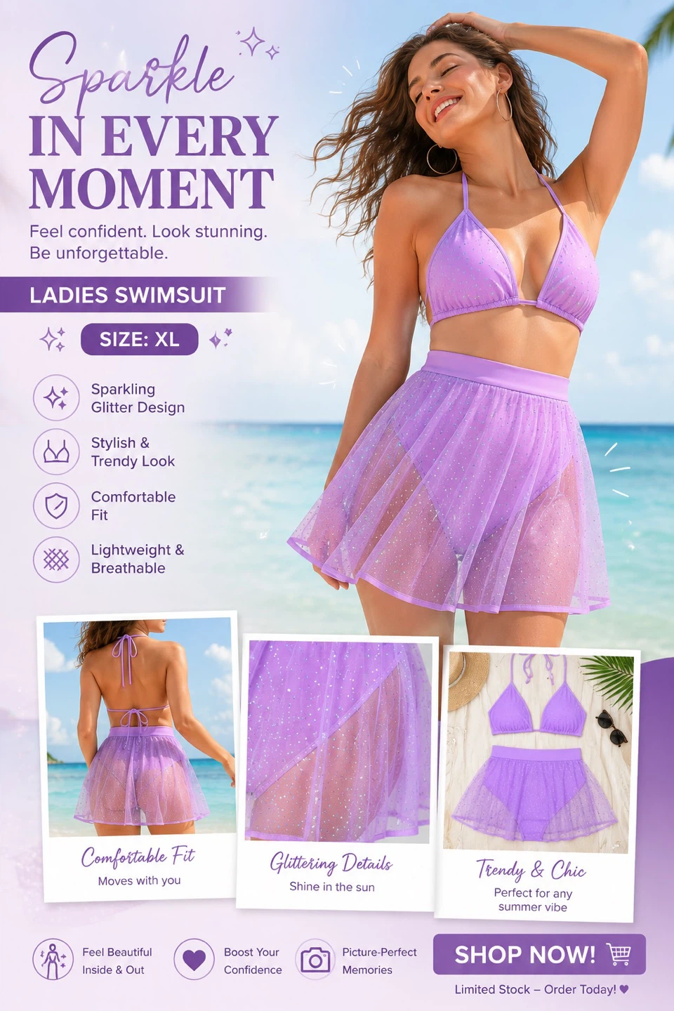 Sparkling Glitter Ladies Swimsuit - Size XL