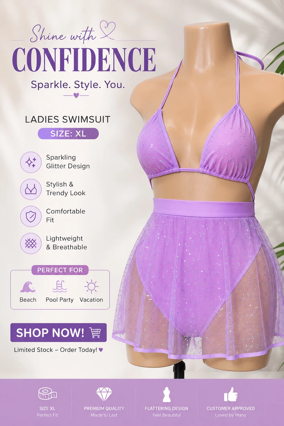 Sparkling Glitter Ladies Swimsuit - Size XL - photo 2
