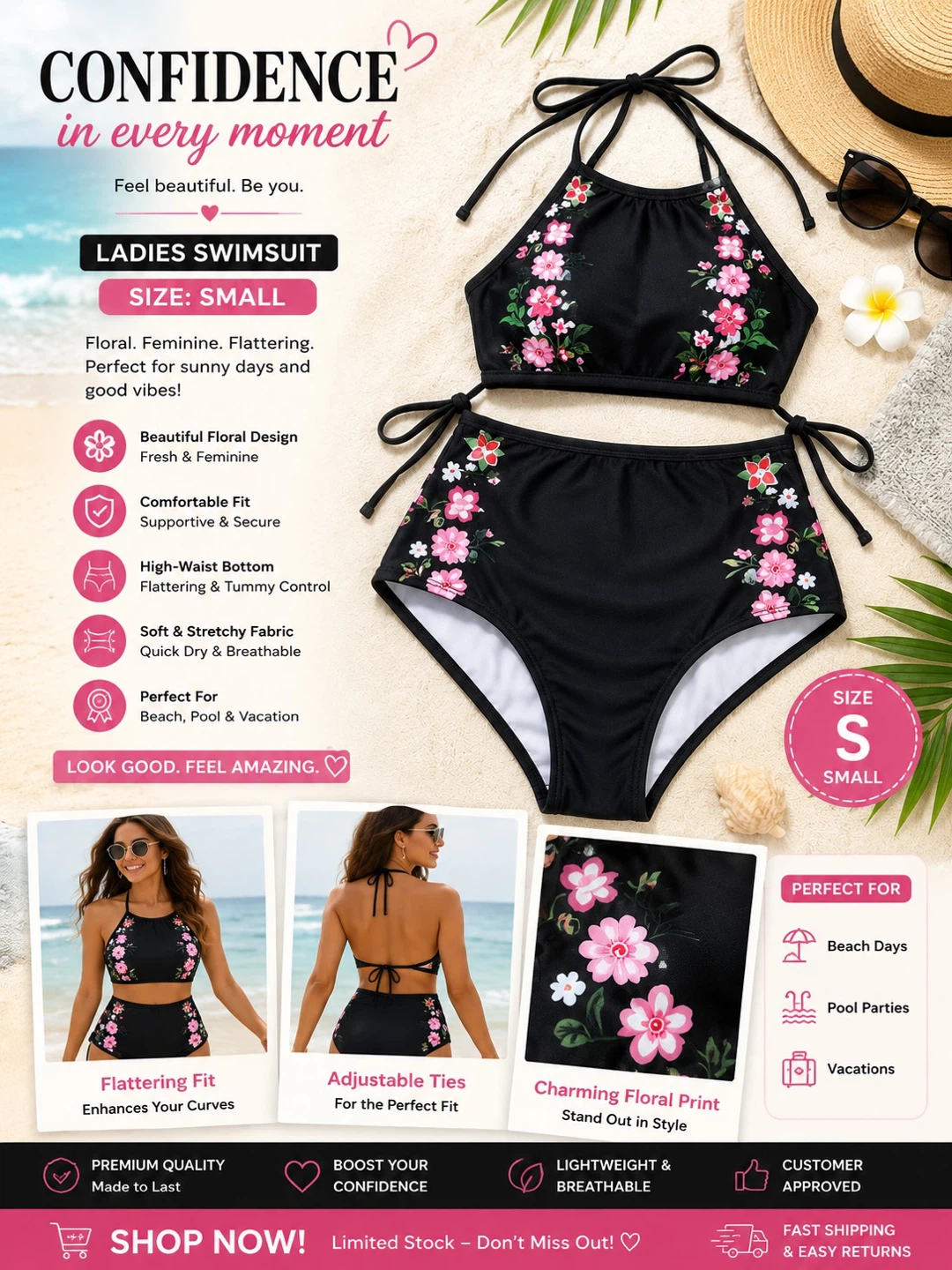 Women's Floral Print High Waist Bikini Swimsuit