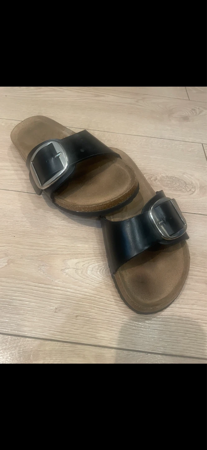 Black Slides Sandals with Buckle - Women's Size 7