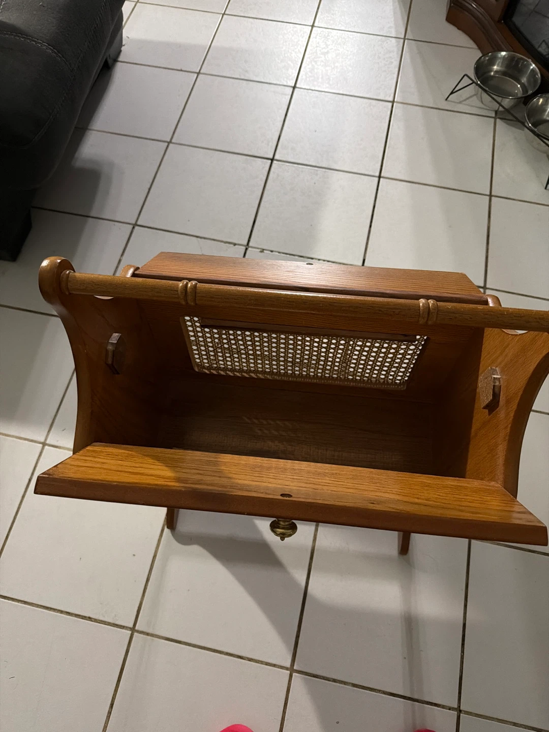 Vintage Wooden Magazine Rack with Cane Panel - photo 4