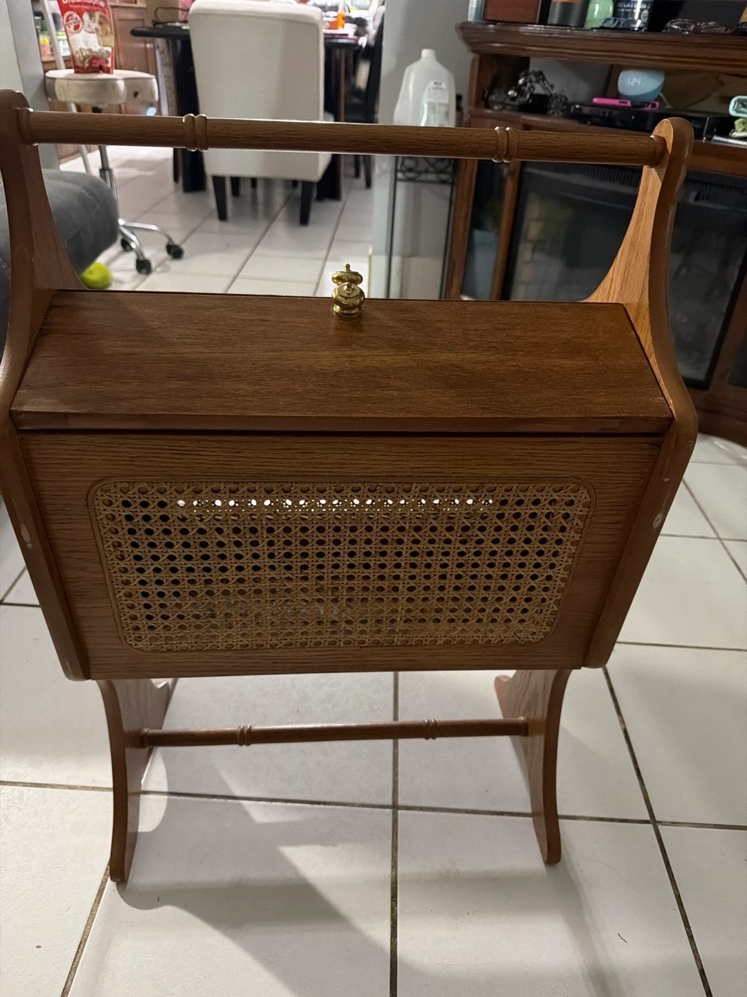 Vintage Wooden Magazine Rack with Cane Panel - photo 2