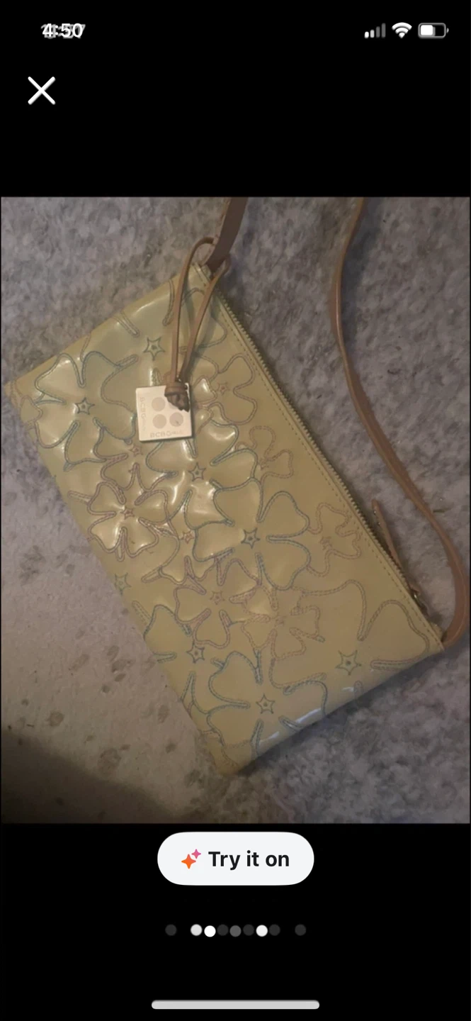 BCBG Max Azria Beige Floral Patent Leather Clutch