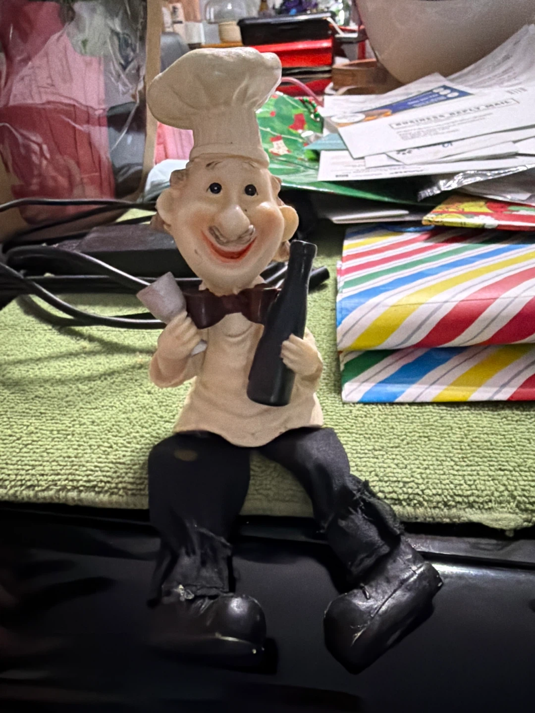 Chef Figurine with Bread and Wine Bottle - photo 2