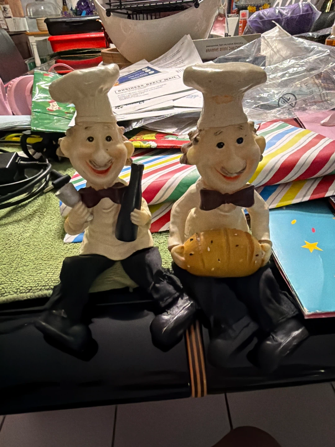 Chef Figurine with Bread and Wine Bottle