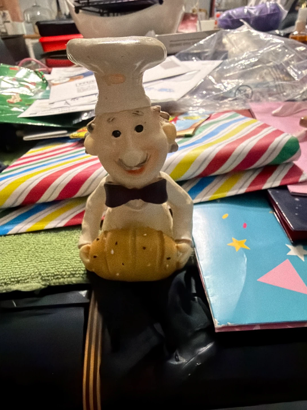 Chef Figurine with Bread and Wine Bottle - photo 3