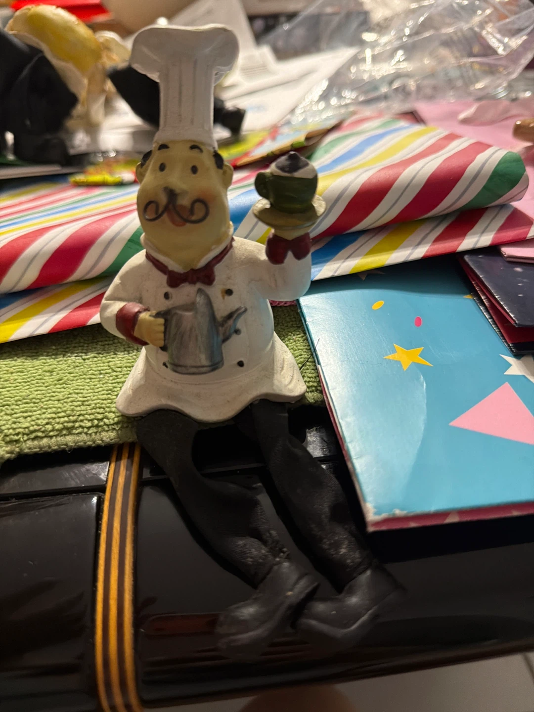 Chef Figurine with Coffee Cup and Kettle