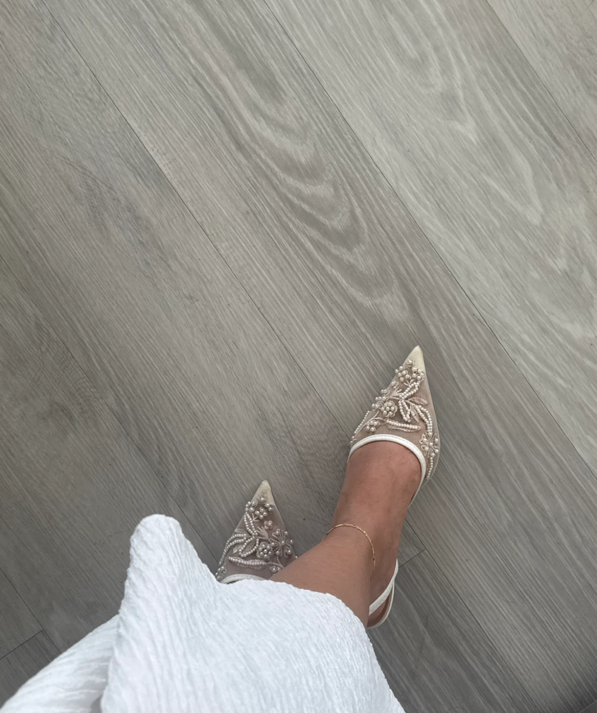 Off-White Bridal Lace Pointed Toe Heels