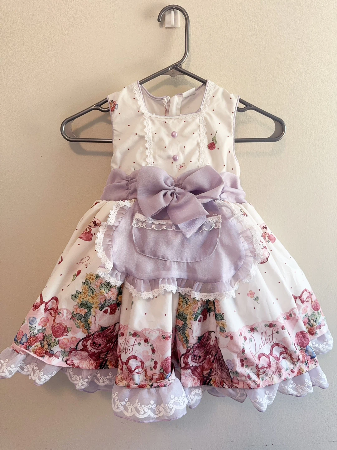 Girls' Monet purple Dress with Apron 5-6T