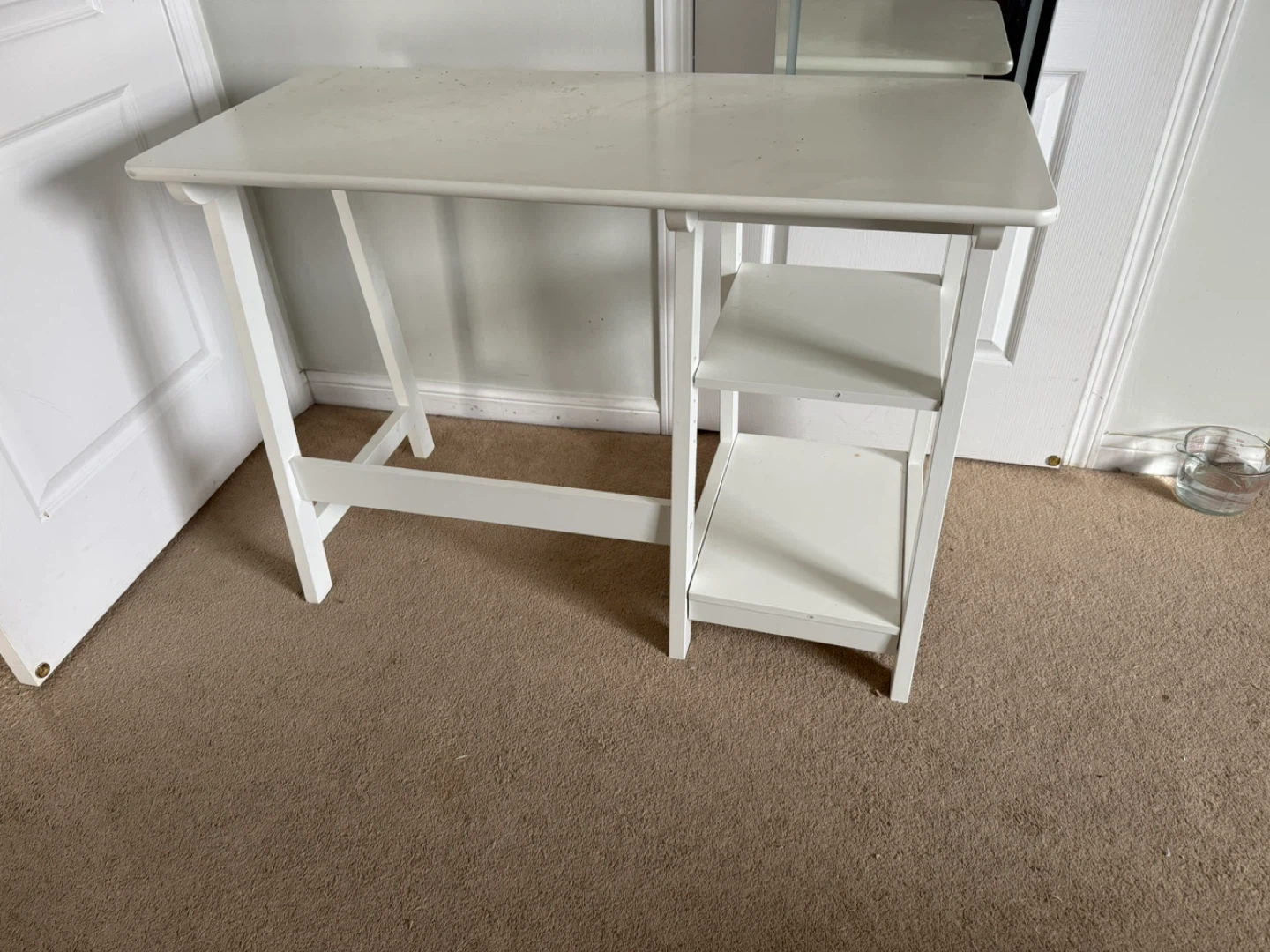 White Compact Desk with Shelves