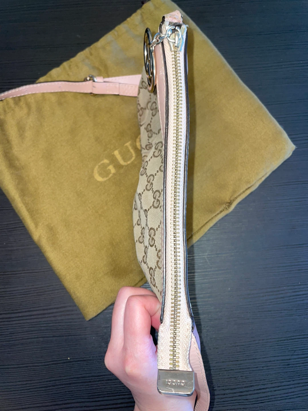 Gucci Monogram Canvas Pouch with Pink Trim - photo 4