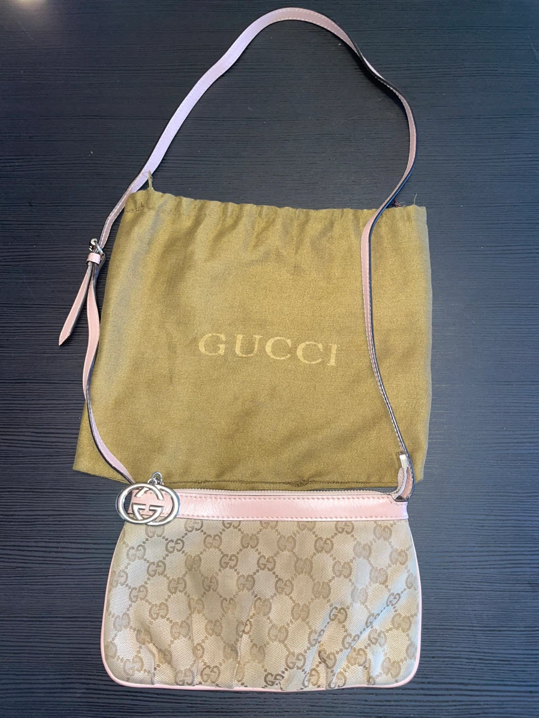 Gucci Monogram Canvas Pouch with Pink Trim - photo 3
