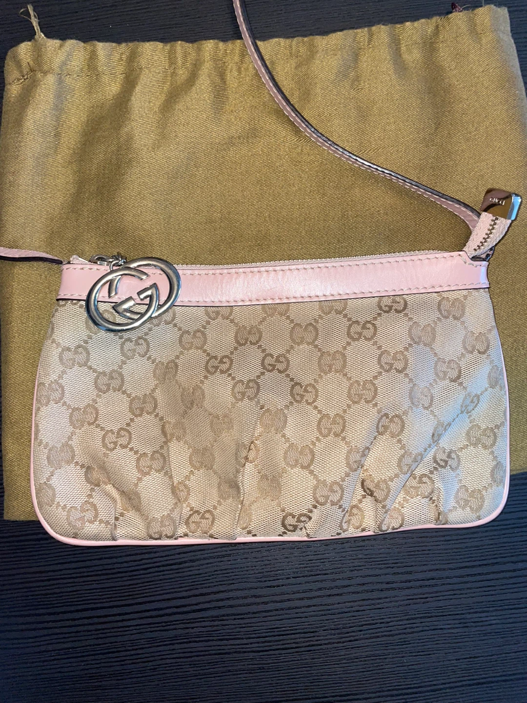 Gucci Monogram Canvas Pouch with Pink Trim