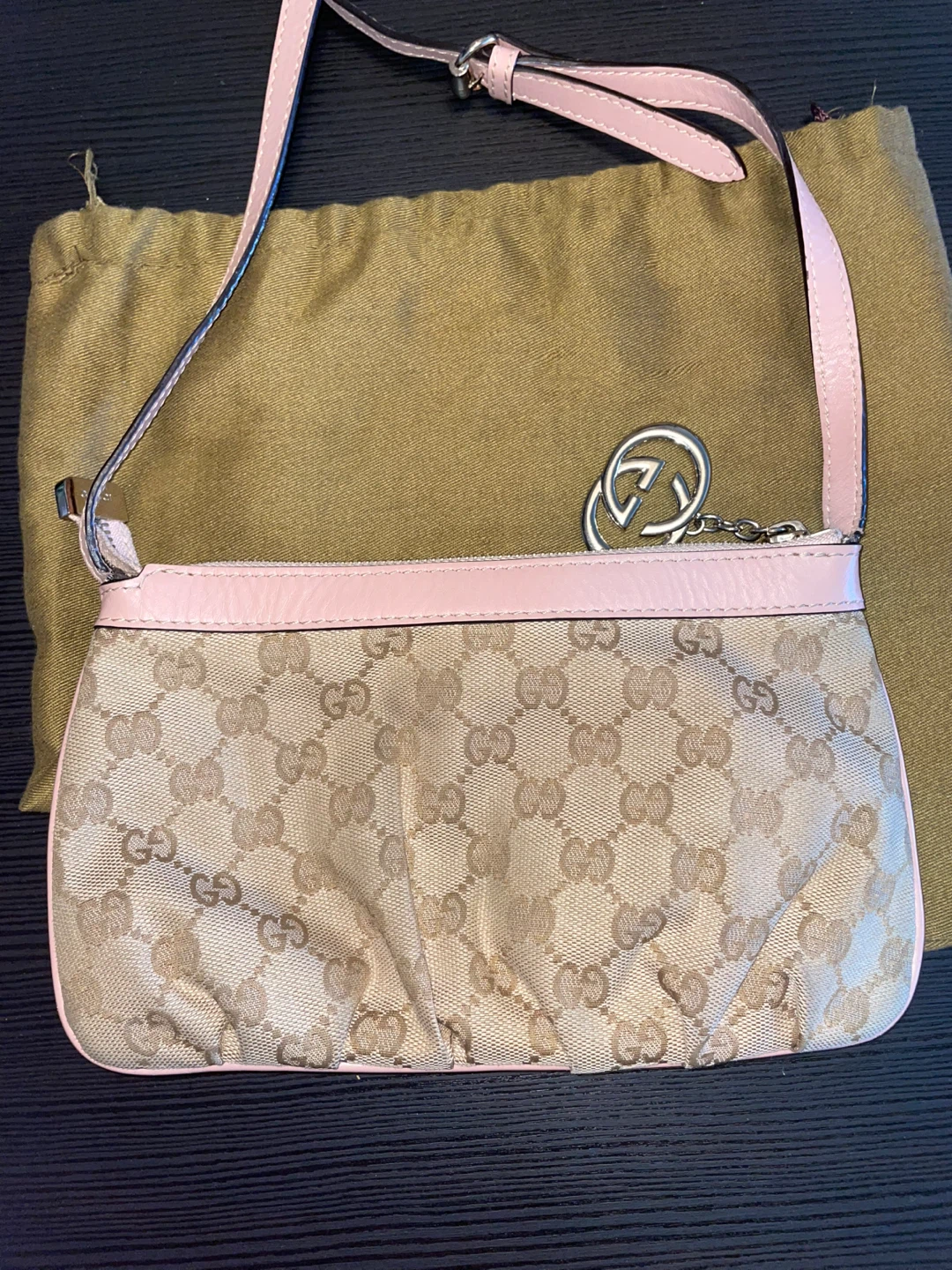 Gucci Monogram Canvas Pouch with Pink Trim - photo 2