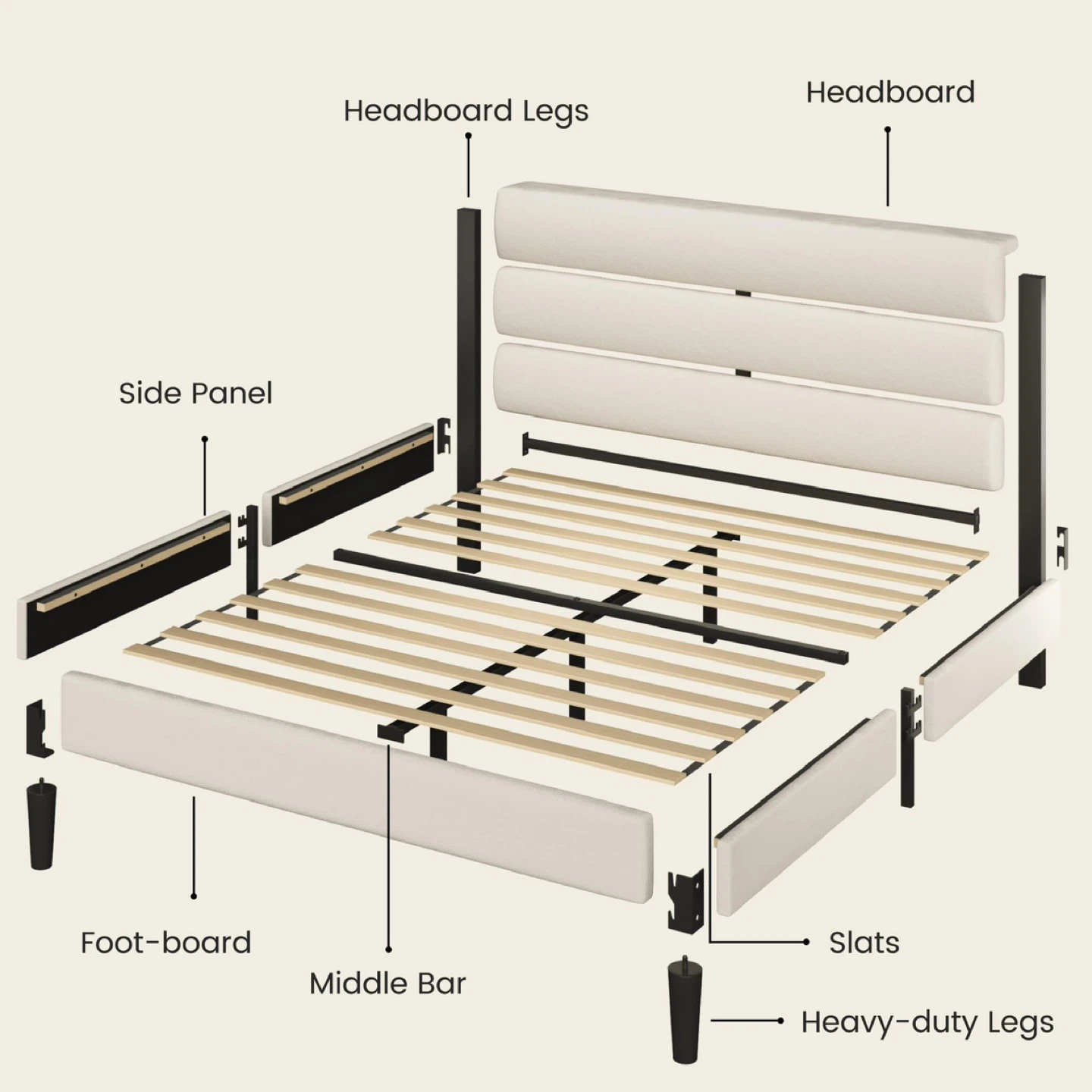Fluest Queen Bed Frame with Velvet Upholstered Headboard - photo 2
