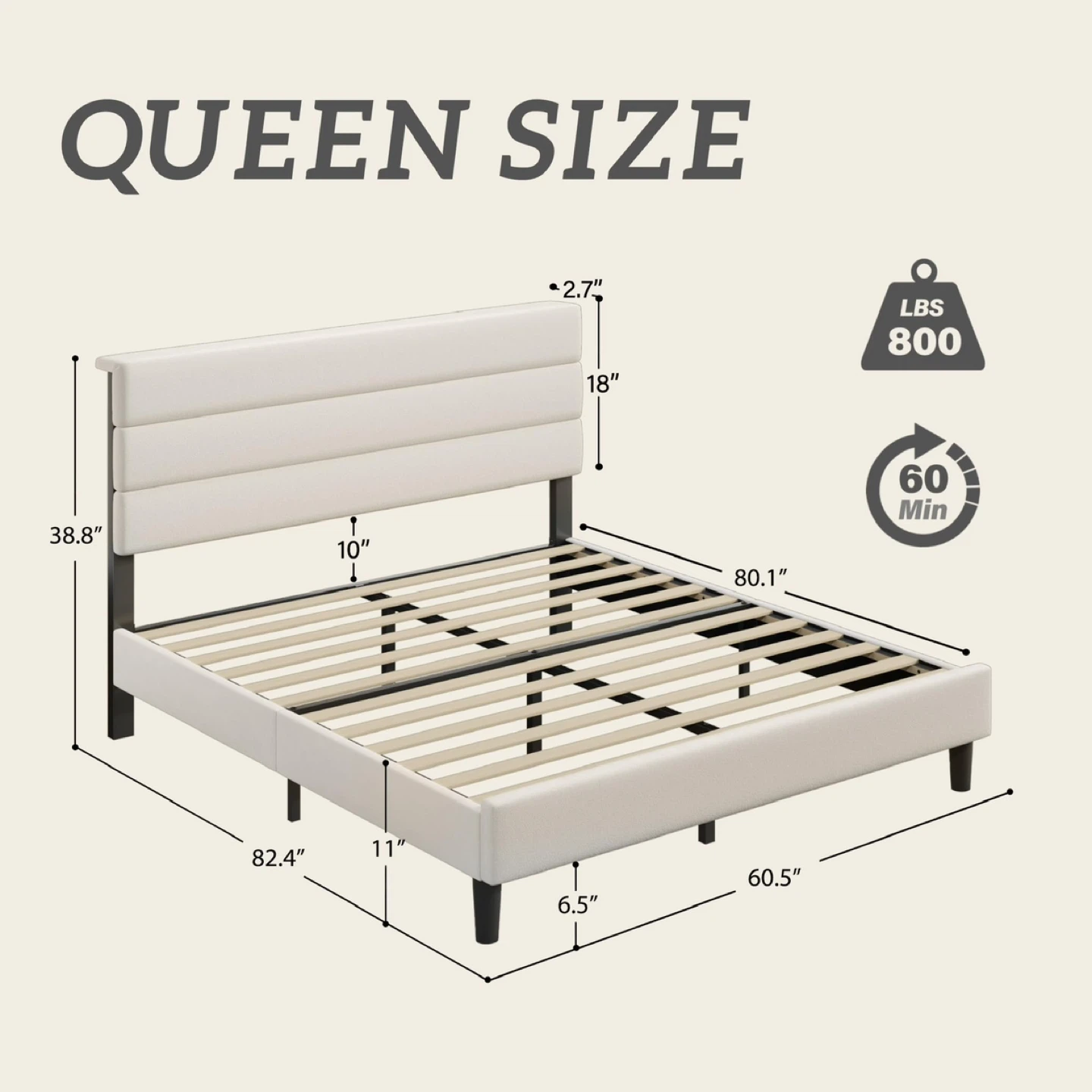Fluest Queen Bed Frame with Velvet Upholstered Headboard