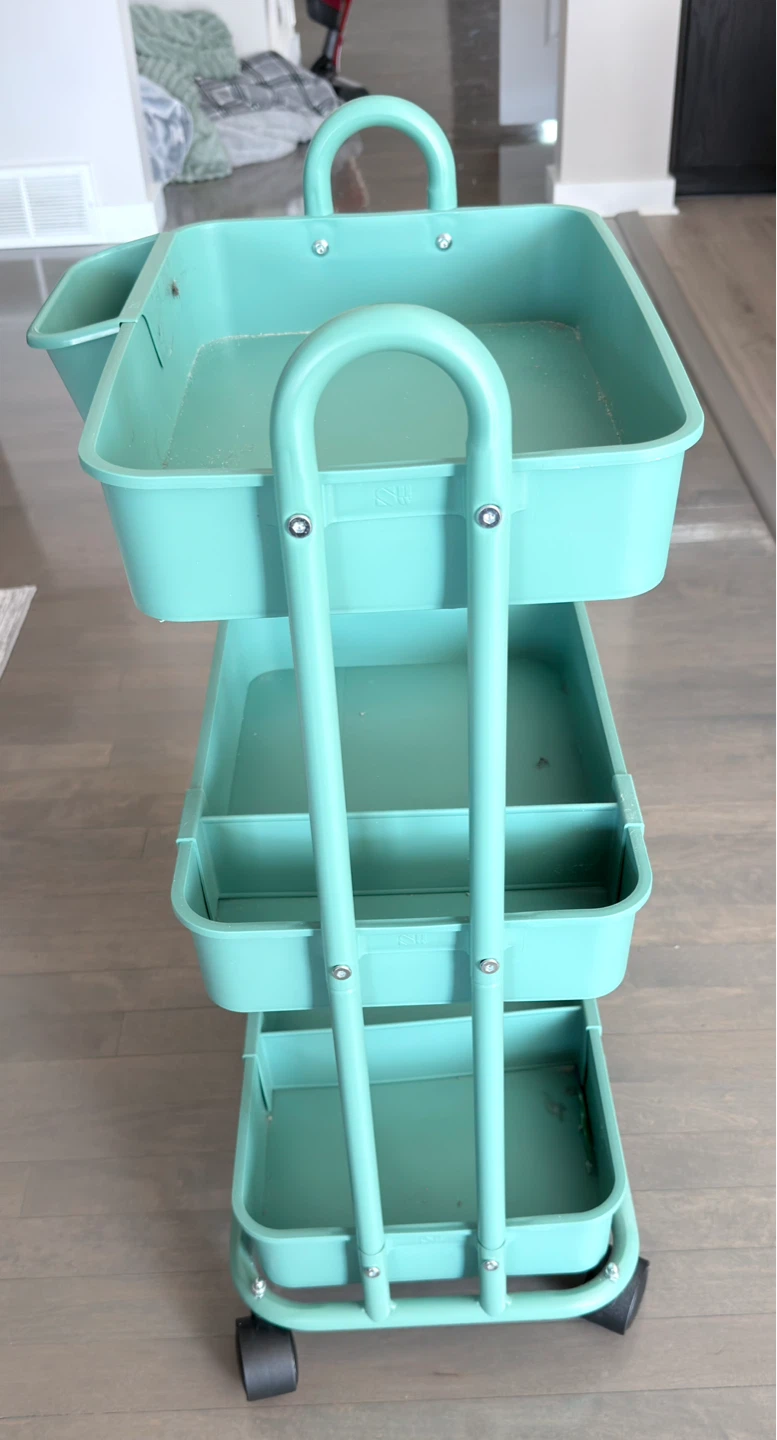 Teal 3-Tier Rolling Utility Cart with Organizer Cup - photo 2