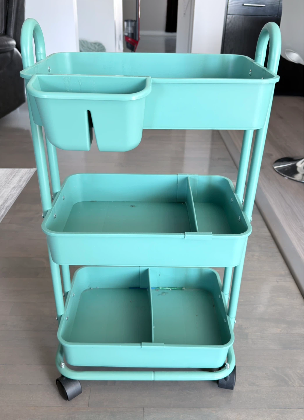 Teal 3-Tier Rolling Utility Cart with Organizer Cup