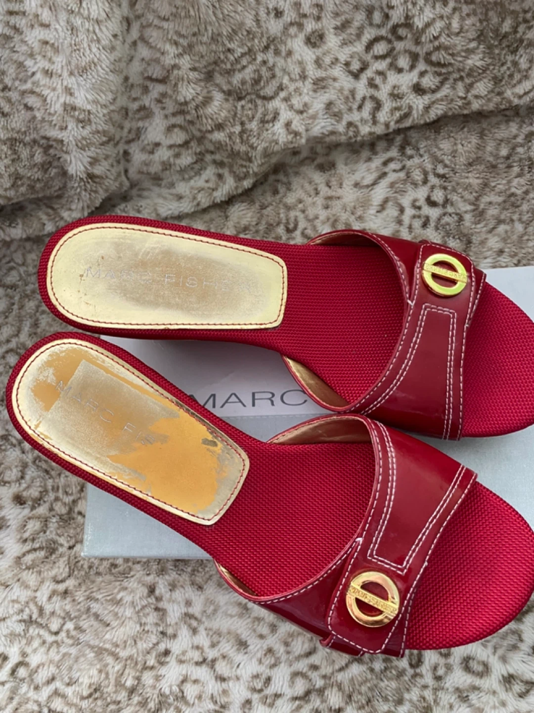 Marc Fisher Red Wedge Sandals Size 7.5