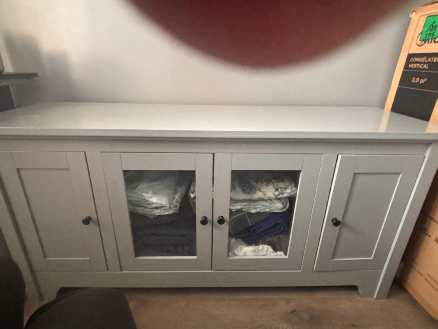 HOMCOM Modern Grey TV Stand with Glass Doors - photo 2