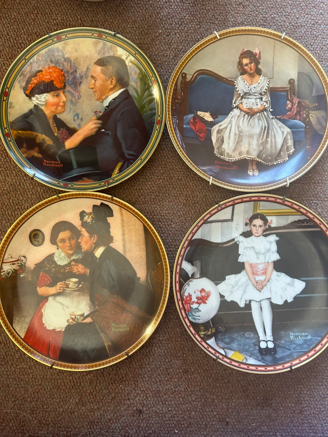 Set of 4 Norman Rockwell Collector Plates by Knowles