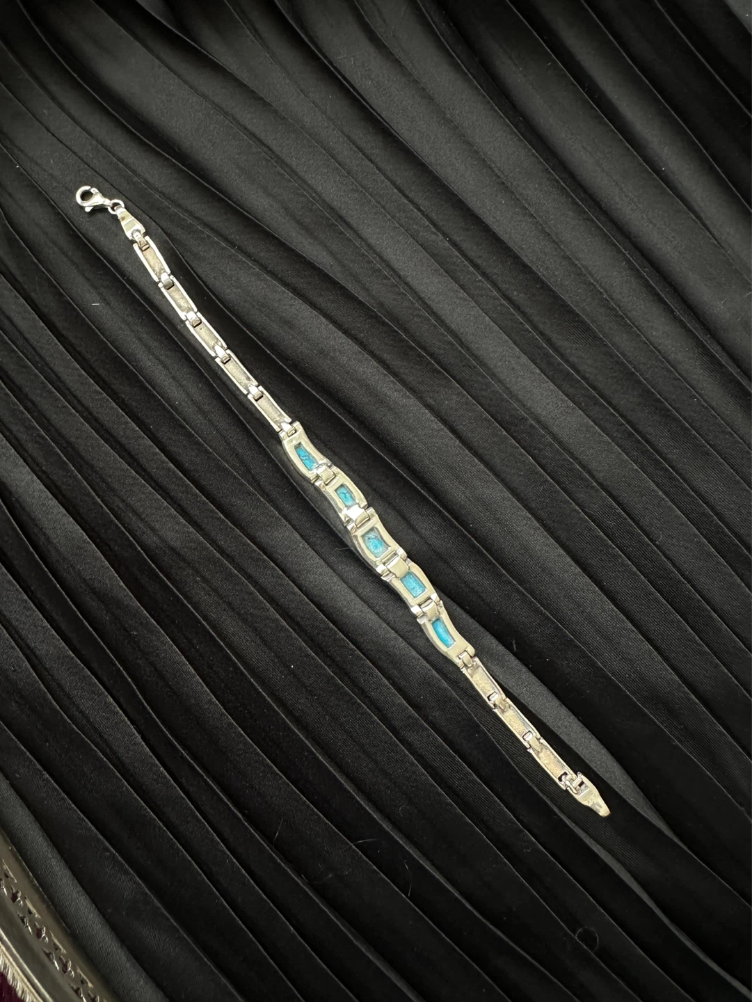 Vintage Sterling Silver Turquoise Inlay Bracelet - photo 4