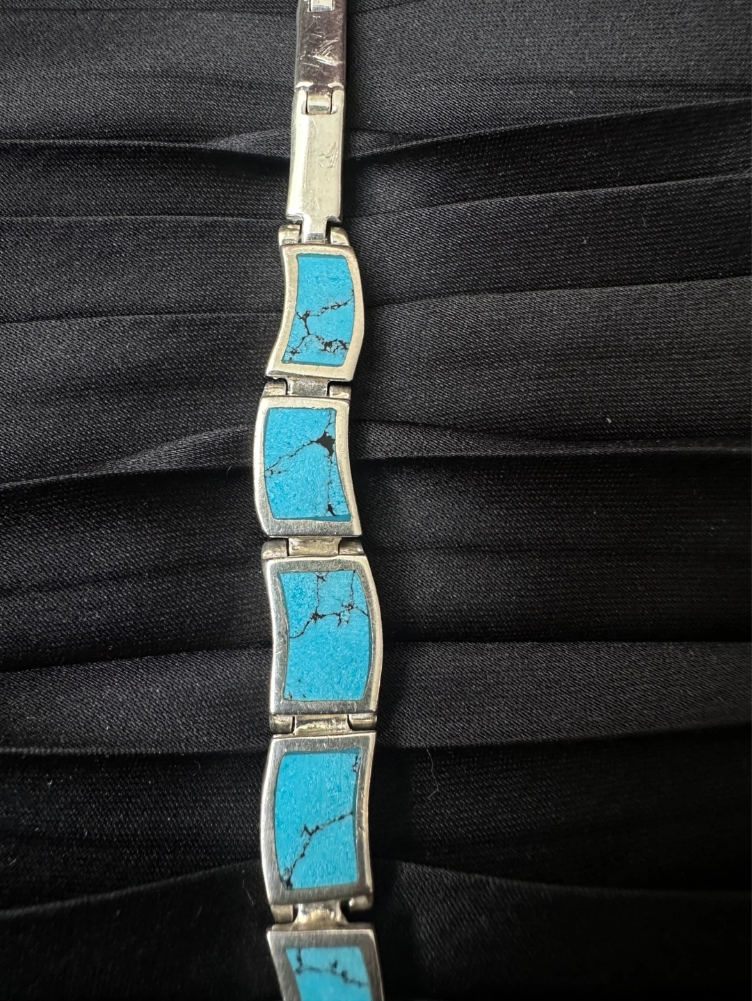 Vintage Sterling Silver Turquoise Inlay Bracelet - photo 2