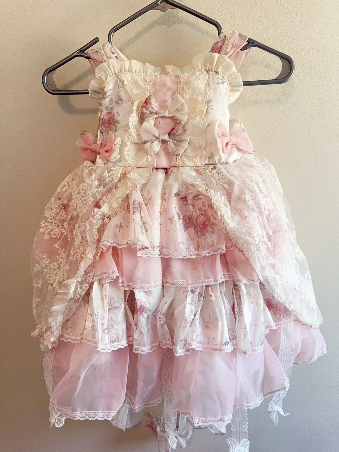Girl's Lace Floral Dress with Hair Pins 5-7T