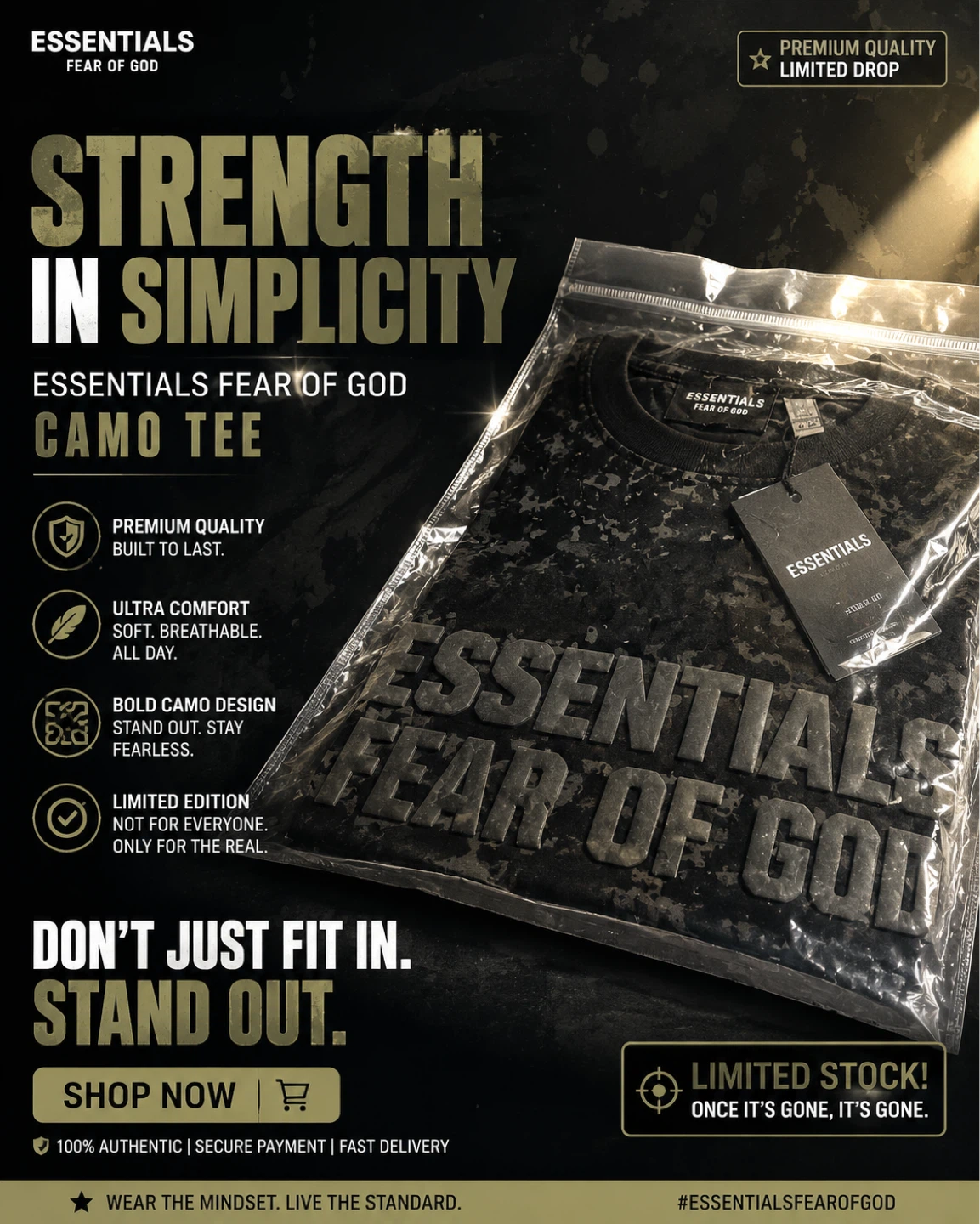 ESSENTIALS Fear of God Camo Tee - photo 2