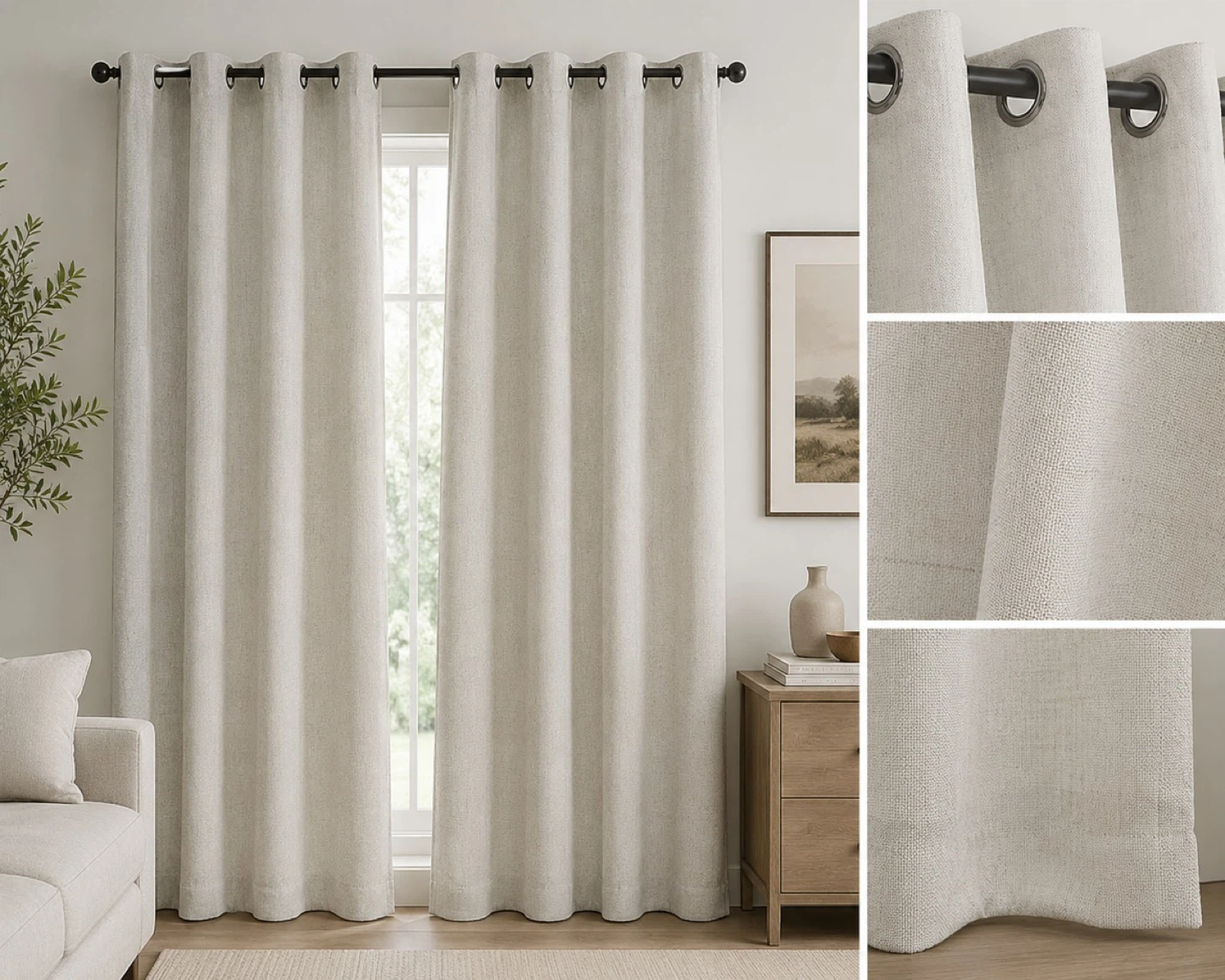 Linen Blend  Curtains - Beige