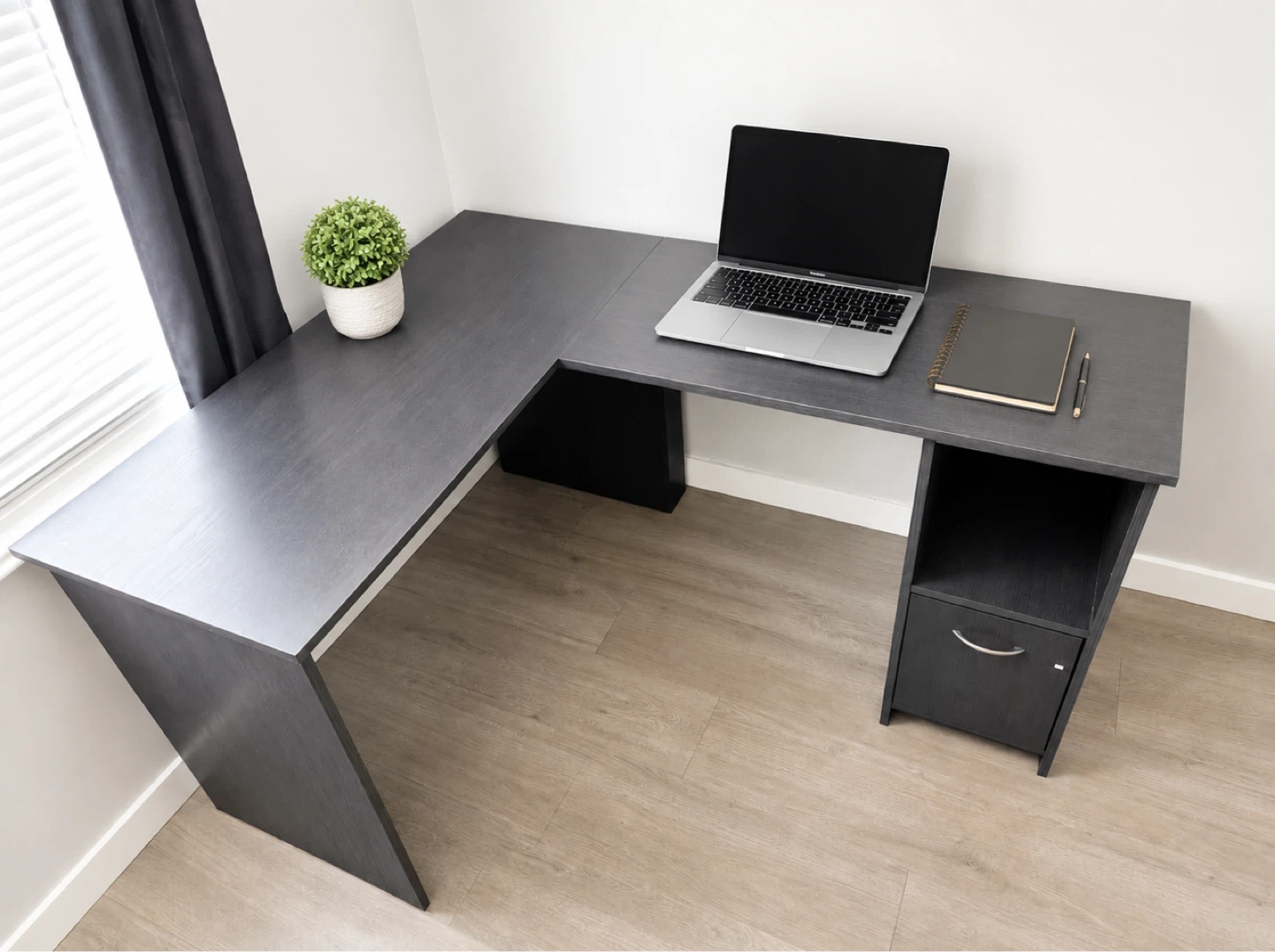 Delivery Available L-Shaped Corner Desk with Drawer and Shelf