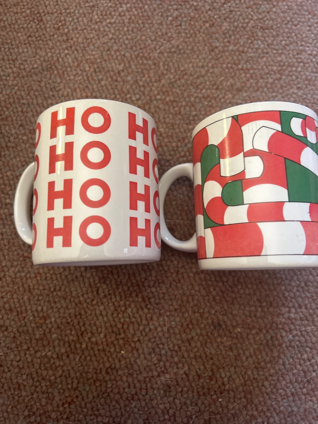 2 Christmas Mugs - HO HO HO & Candy Cane Design